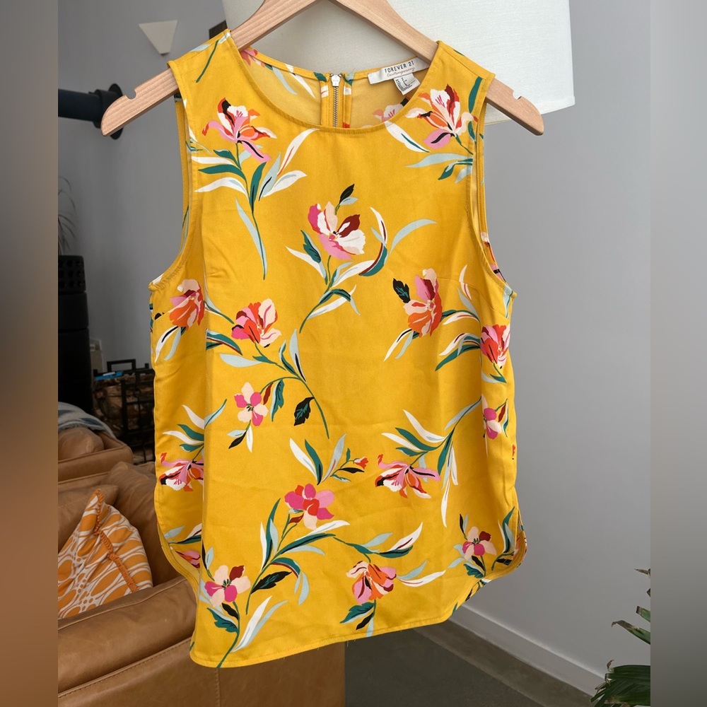 Yellow Floral Sleeveless Blouse